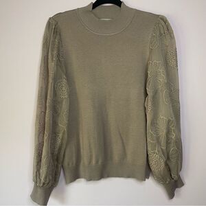 Absolutely Famous Purple Mauve Mock Neck Long Sleeve Floral Eyelet Mesh XL